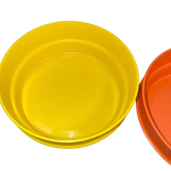 Tupperware Cereal Bowls Lids Set x2 Stackable Harvest Orange Yellow 1356 Vintage - Picture 10 of 15